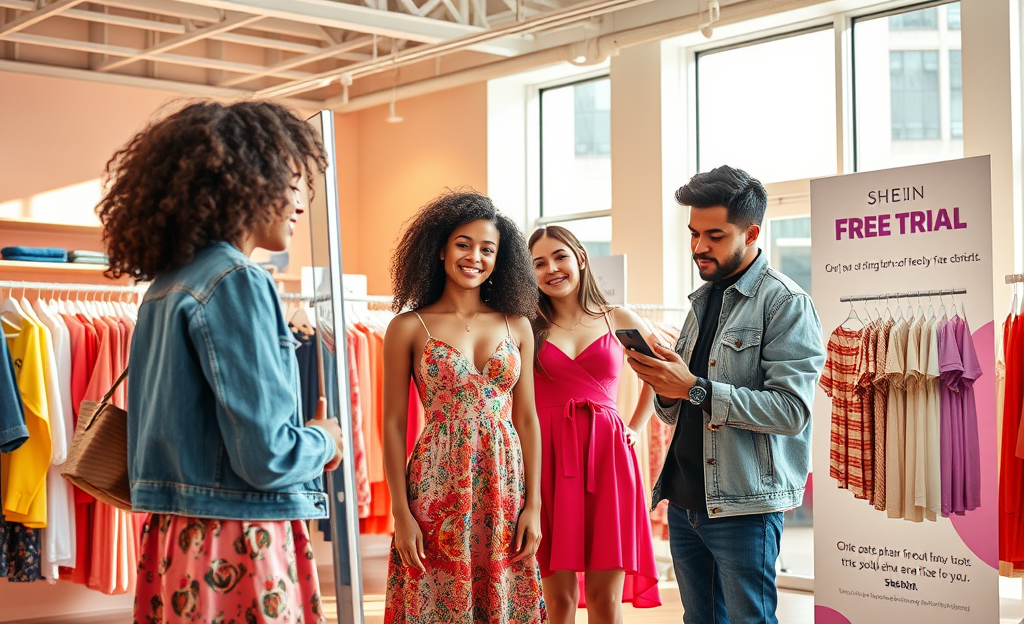 Imagem do sistema interno da SHEIN que oferece roupas grátis em troca de avaliações.